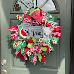 Welcome Wreath Watermelon Wreath Summer Wreath Front Door Wreath Porch Wreath Door Hanger Watermelon Decor