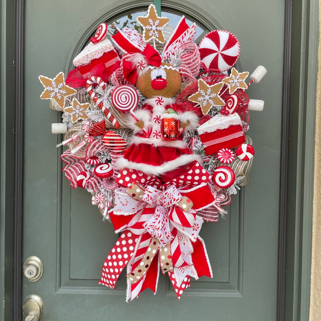 Gingerbread Girl Wreath Christmas Wreath Double Door Wreath Whimsical ...