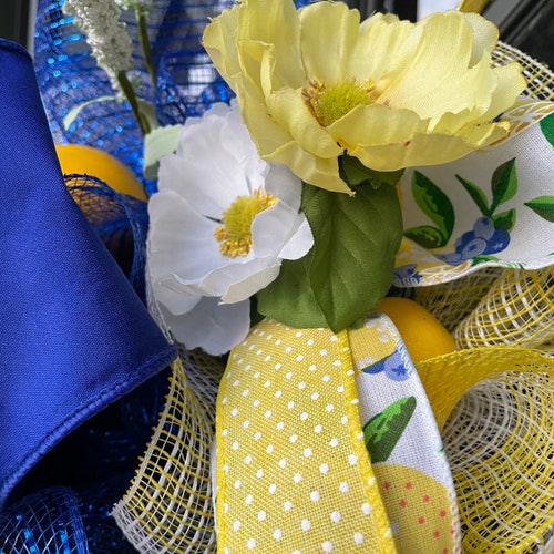 Lemon and Blueberry Wreath Lemon Wreath Summer Wreath shops Front Door Wreath Door Hanger Lemon Decor