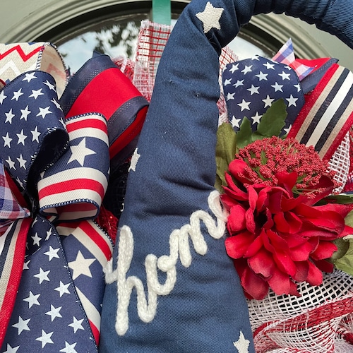 Patriotic Wreath Gnome Wreath Front Door Wreath Door Hanger shops Whimsical Wreath Patriotic Decor