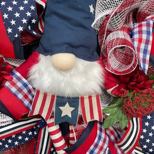 Patriotic Wreath Gnome Wreath Front Door Wreath Door Hanger Whimsical Wreath shops Patriotic Decor