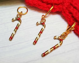 Candy Cane Christmas Stitch Marker, Stitch Markers for Crochet and Knitting, Progress Keepers, Row Counters, Zipper Pull, Bag Charm, Notions