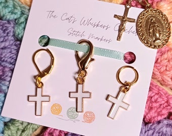 Stitch Marker White Cross Faith, Crochet Gifts, Knitting Gifts, Crochet Kit, Crochet and Knitting Accessories, Zipper Pulls, Bag Charm