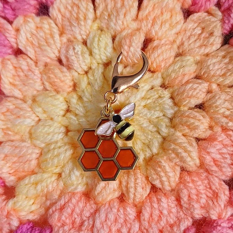 Stitch Marker Bee & Honeycomb, Crochet Gifts, Knitting Gifts, Crochet Kit, Crochet and Knitting Accessories, Zipper Pulls, Bag Charm image 4