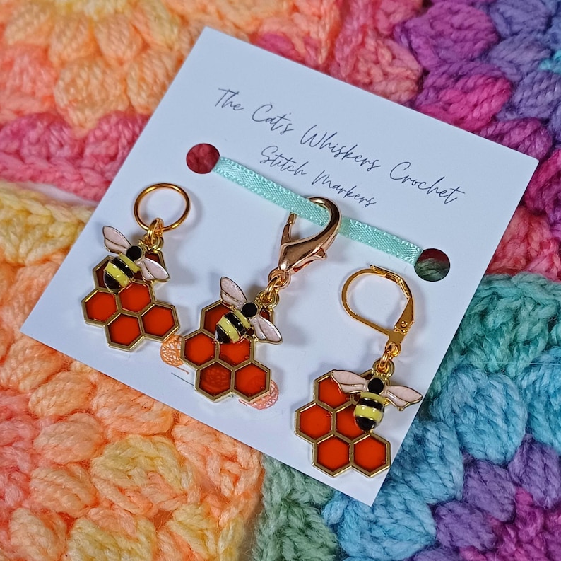 Stitch Marker Bee & Honeycomb, Crochet Gifts, Knitting Gifts, Crochet Kit, Crochet and Knitting Accessories, Zipper Pulls, Bag Charm image 5