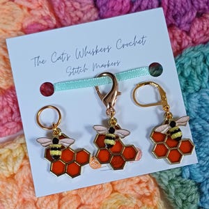 Stitch Marker Bee & Honeycomb, Crochet Gifts, Knitting Gifts, Crochet Kit, Crochet and Knitting Accessories, Zipper Pulls, Bag Charm image 3