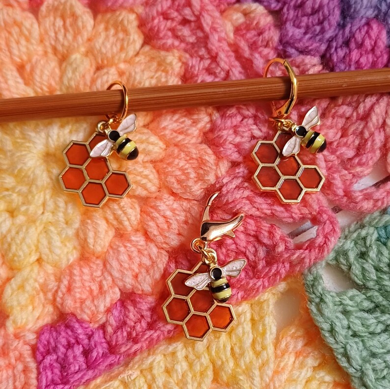 Stitch Marker Bee & Honeycomb, Crochet Gifts, Knitting Gifts, Crochet Kit, Crochet and Knitting Accessories, Zipper Pulls, Bag Charm image 16