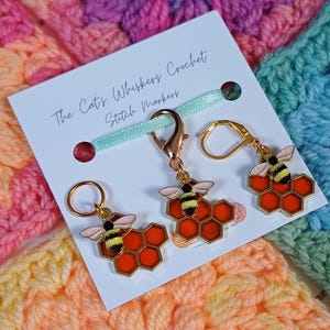 Stitch Marker Bee & Honeycomb, Crochet Gifts, Knitting Gifts, Crochet Kit, Crochet and Knitting Accessories, Zipper Pulls, Bag Charm image 14