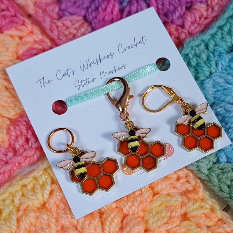 Stitch Marker Bee & Honeycomb, Crochet Gifts, Knitting Gifts, Crochet Kit, Crochet and Knitting Accessories, Zipper Pulls, Bag Charm image 14