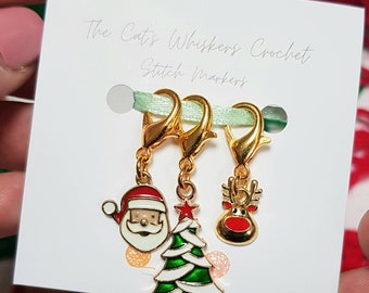 Christmas Stitch Markers, Santa stitch marker, reindeer marker, Stitch Markers for Crochet, Stitch Markers for Knitting, Progress Keepers