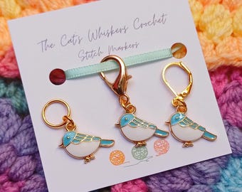 Blue Bird Stitch Marker: Enamel Crochet Knitting Progress Keeper