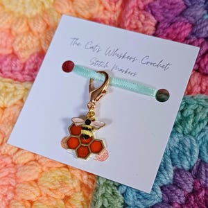 Stitch Marker Bee & Honeycomb, Crochet Gifts, Knitting Gifts, Crochet Kit, Crochet and Knitting Accessories, Zipper Pulls, Bag Charm image 2