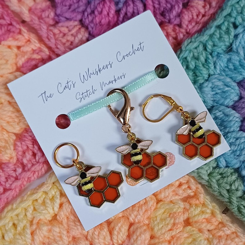Stitch Marker Bee & Honeycomb, Crochet Gifts, Knitting Gifts, Crochet Kit, Crochet and Knitting Accessories, Zipper Pulls, Bag Charm image 7