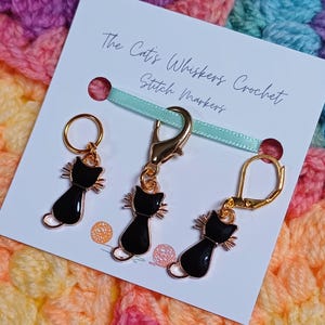 Steekmarkeerder Black Cat, steekmarkeerders voor haken en breien, voortgangshouders, steekhouders, rijentellers, Black Cat-bedel, tasbedel