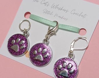 Stitch Marker Purple Paw Print, Crochet and Knitting Gifts, Crochet and Knitting Kit, Crochet and Knitting Accessories