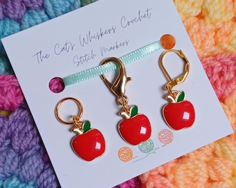 Stitch Marker Red Apple, Crochet Gifts, Knitting Gifts, Crochet Kit, Crochet and Knitting Accessories, Zipper Pulls, Bag Charm, Purse Charm