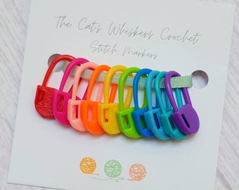Rainbow Stitch Markers for Crochet & Knitting, Locking Progress Keepers  Set of 10
