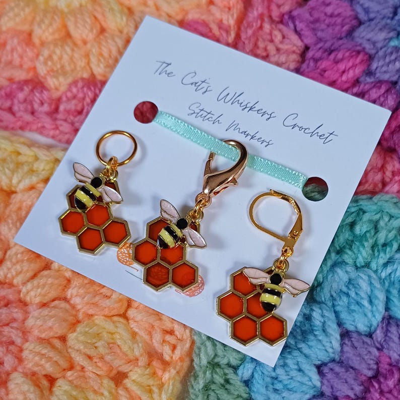 Stitch Marker Bee & Honeycomb, Crochet Gifts, Knitting Gifts, Crochet Kit, Crochet and Knitting Accessories, Zipper Pulls, Bag Charm image 15