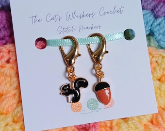 Squirrel Woodland Stitch Marker Set: Enamel Knitting Crochet Progress Keeper
