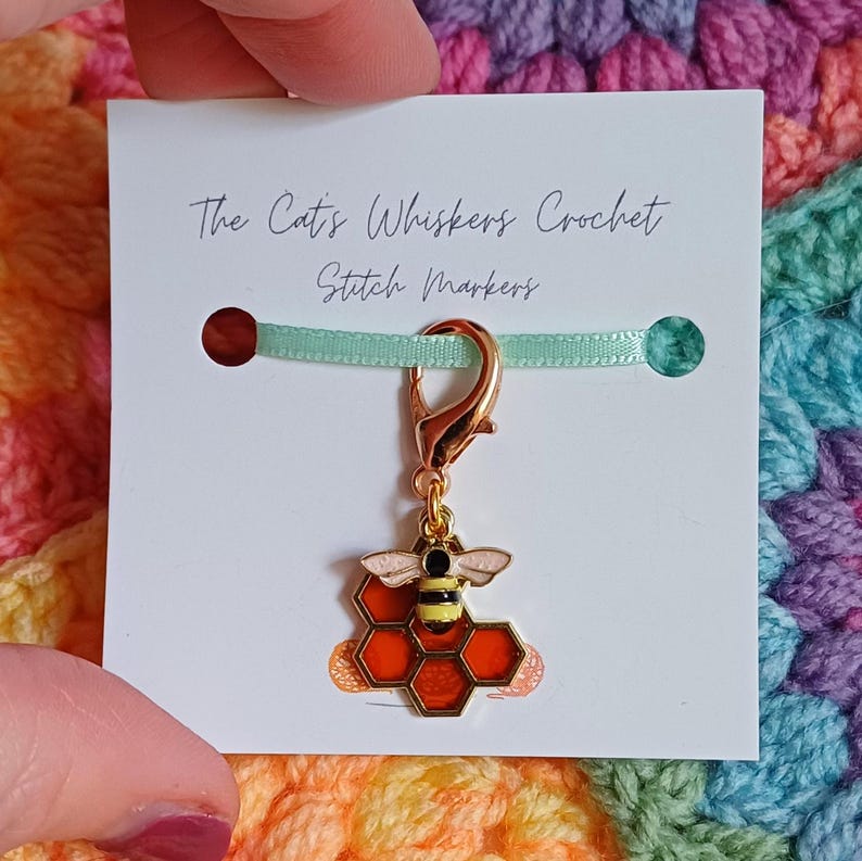 Stitch Marker Bee & Honeycomb, Crochet Gifts, Knitting Gifts, Crochet Kit, Crochet and Knitting Accessories, Zipper Pulls, Bag Charm image 11