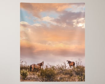 Horse Tapestry, Horse Photo, Sunset Tapestry, Arizona Tapestry, Wild Horse, Horse Lover Gift, Horse Decor, Nature Tapestry, Horse Wall Art