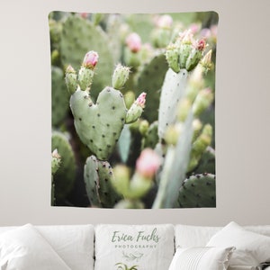 Cactus Tapestry, Green Tapestry, Heart Shaped Cactus, Cactus Photo, Prickly Pear, Arizona Decor, Heart Tapestry, Pink Tapestry, Cactus Art