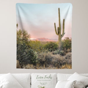 Desert Tapestry, Nature Tapestry, Cactus Tapestry, Sunset Tapestry, Pink Tapestry, Desert Decor, Arizona Tapestry, Saguaro Cactus, Desert