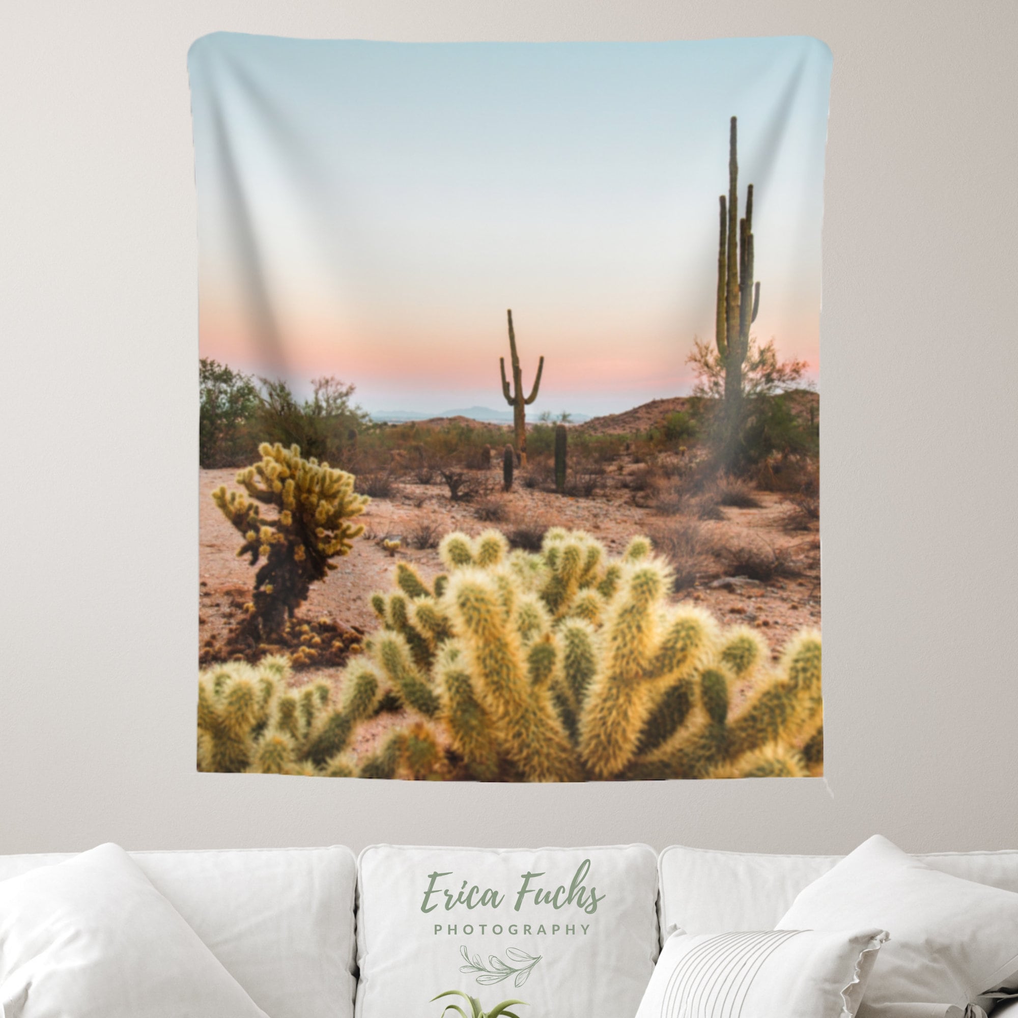 Desert Tapestry, Cactus Tapestry, Arizona Tapestry, Saguaro Art, Sunset 