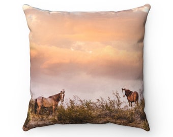 Horse Pillow, Sunset Pillow, Horse Lover Gift, Arizona Pillow, Horse Decor, Horse Art, Wild Horse, Horse Sunset, Throw Pillow, Accent Pillow