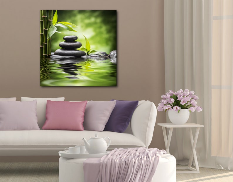Bamboo Zen Garden Stone Canvas Wall Art Print Spa Bathroom Etsy