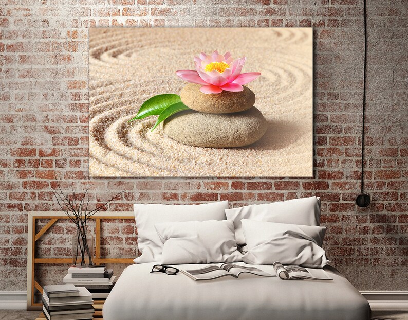 Pink Lotus Sand Stones Zen Garden Canvas Wall Art Print Zen Etsy