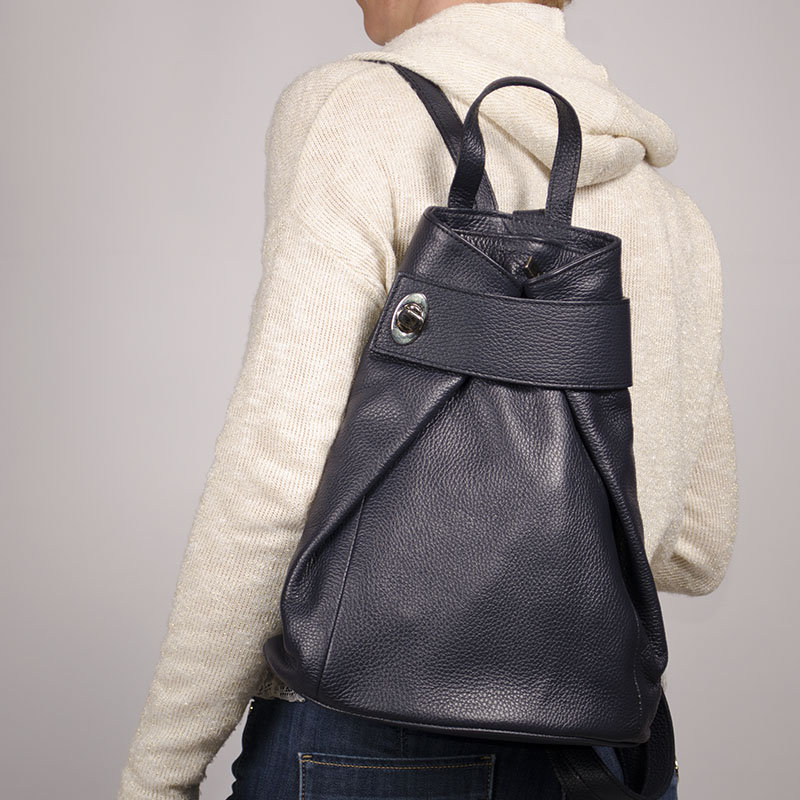 black italian leather backpack