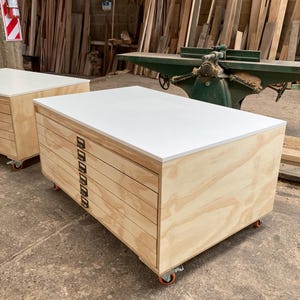 Planera, industriële platte ladekast, grote ladekast, salontafel