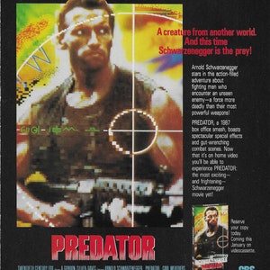 Original 1988 Full Page Magazine Advertisement for PREDATOR on VHS Arnold Schwarzenegger 8 x 11 inches