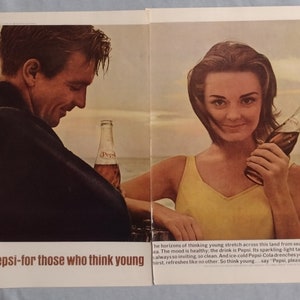Original 1964 Two-Page Magazine Ad for PEPSI-COLA approx. 13 1/2 X 21 inches Great Graphics Ships FREE!