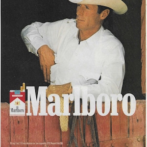 Original 1988 Full Page Magazine Advertisement for MARLBORO Cigarettes 8 x 11 inches Iconic Marlboro Man FREE Shipping!