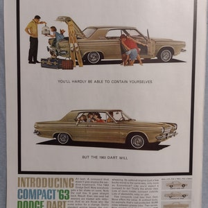 Original 1962 Full Page Magazine Advertisement for the 1963 Dodge Dart Very Good Shape Approx. 10 1/2 X 13 1/2 inches