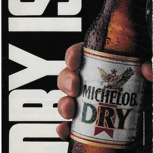 Original 1989 Full Page Magazine Advertisement for MICHELOB DRY Beer 8 x 11 inches FREE Shipping!
