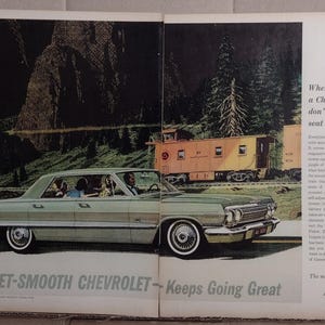 Original 1963 Double Page Magazine Advertisement for the &#39;63 &quot;Jet-Smooth&quot; Chevrolet Approx. 13 1/2 X 21 inches Ships FREE!