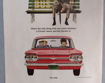 Original 1964 Full Page Magazine Advertisement for Chevrolet Corvair Monza Approx. 10 1/2 X 13 1/2 inches Ships FREE!