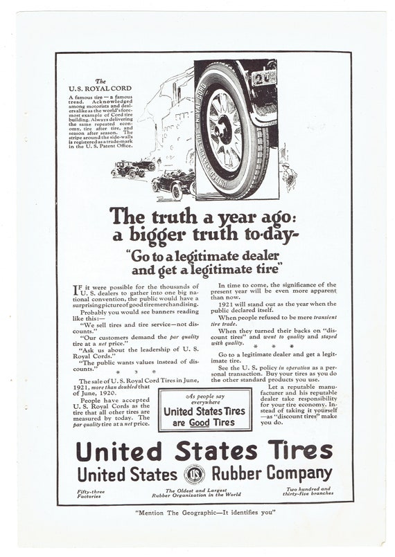 Original 1921 Full Page Magazine Advertisement for UNITED 