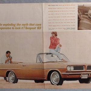 Original 1962 Two-Page Magazine Ad for the 1963 Pontiac Tempest Very Good Condition