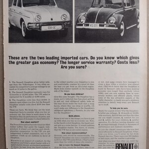 Original 1963 Full Page Magazine Advertisement for the RENAULT DAUPHINE Good Shape approx. 10 1/2 X 13 1/2 in