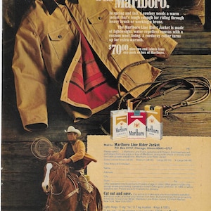 Original 1984 Full Page Magazine Advertisement for MARLBORO Cigarettes Featuring Jacket Offer 8 x 11 inches FREE Shipping!