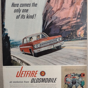 Original 1963 Full Page Magazine Advertisement for Oldsmobile JETFIRE Good Shape approx. 10 1/2 X 13 1/2 in