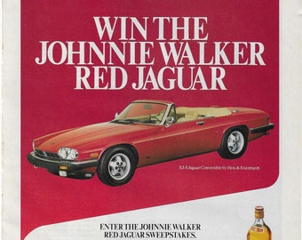 Original 1988 Full Page Magazine Advertisement for Johnnie Walker Red Scotch Win a Red Jaguar Sweepstakes 8 x 11 inches FREE Shipping!