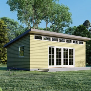 Backyard Studio Garden Small House Plans / 16'x24' Modern Utility Garden Storage, Workshop,  Outdoor Shed Blueprints with Materials List