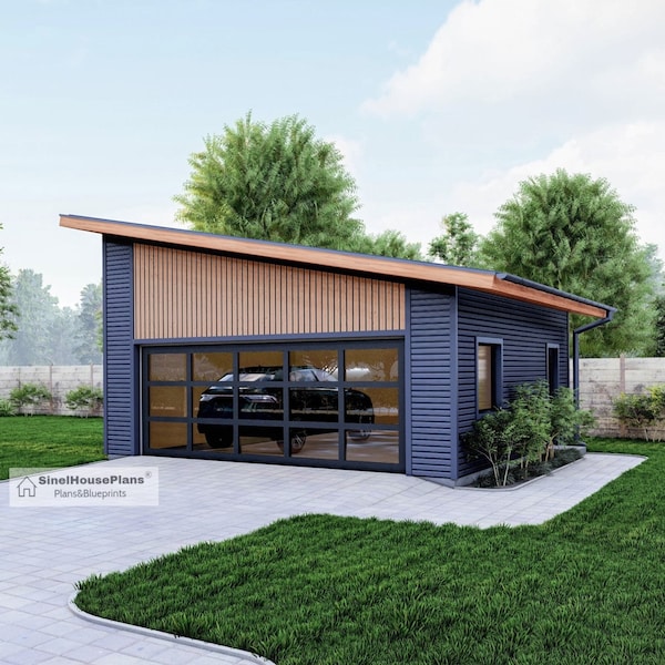 Plan de garage moderne pour 2 voitures - Plans de construction de 23 pi x 24 pi avec espace de rangement