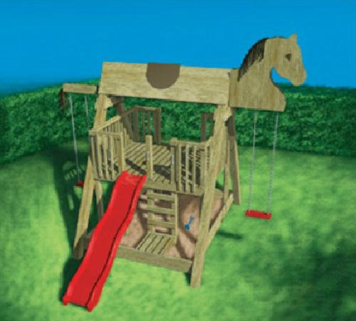 Playhouse Slide Plans DIY Children Outdoor Kids Swing/ Sandbox Wood