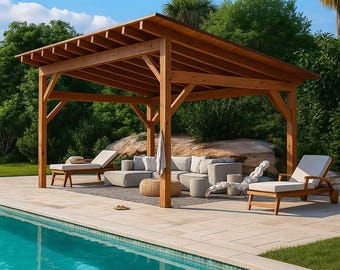Lean-To Pavilion Plans/ Woodworking Construction Drawings | Backyard Gazebo Design